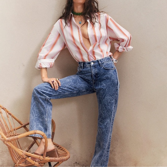 MANGO Denim Mid-rise Paisley straight-leg jeans - Picture 4 of 11